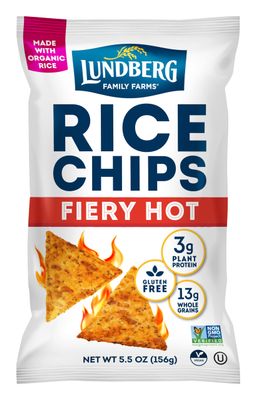 Lundberg Rice Chips, Fiery Hot, 5.5oz, Gluten-Free, Kosher, Non-GMO Verified, Whole Grain Brown Rice