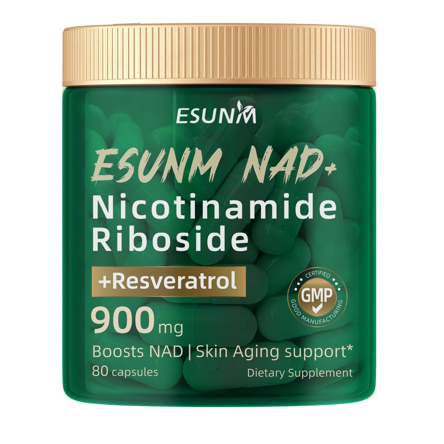 Nicotinamide Riboside 900mg, NAD Supplement Resveratrol Nutritional Supplements, Supplement for Anti-Aging, Energy, Focus - 80 Capsules