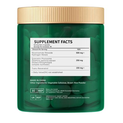 Nicotinamide Riboside 900mg, NAD Supplement Resveratrol Nutritional Supplements, Supplement for Anti-Aging, Energy, Focus - 80 Capsules