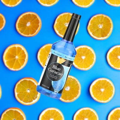 Blue Curacao Syrup Non-Alcoholic. Original Bitter Orange Citrus Flavor. Great for Cocktails, Mocktails (1 Liter) ATREVO Liquor Pourer Dispenser Bundle.