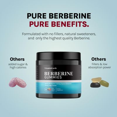 Vitamin Earth Berberine Gummies with Berberine HCL, Ceylon Cinnamon Milk Thistle for Immune and Metabolism Support - Berry Cherry Flavor - 60 Count