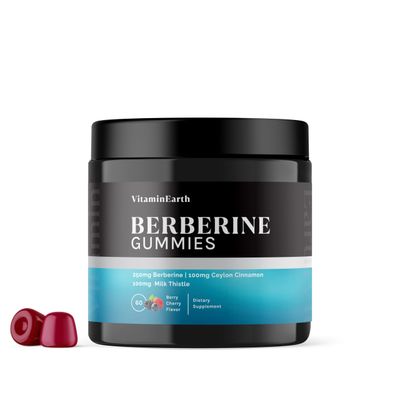 Vitamin Earth Berberine Gummies with Berberine HCL, Ceylon Cinnamon Milk Thistle for Immune and Metabolism Support - Berry Cherry Flavor - 60 Count