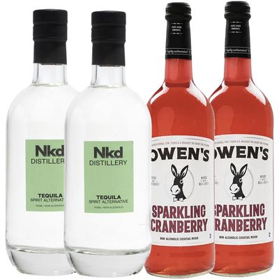 Nkd Distillery Tequila Alternative Premium Non-Alcoholic Spirit 750 ML Bottle w Owen s Mixers Sparkling Cranberry 750 ML Bottle - Perfect for Mocktails - Made in USA