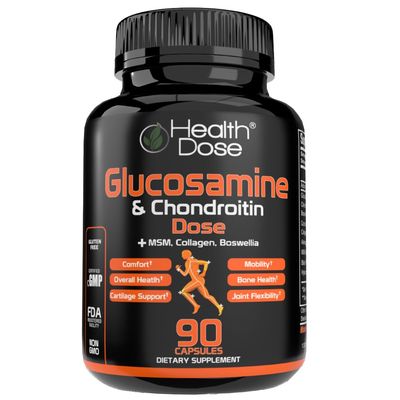 Health Dose Glucosamine Plus Premium Joint Support - with MSM, Collagen Boswellia - 90 Capsules - Antioxidant Properties for Cartilage Support, Joint Health Mobility