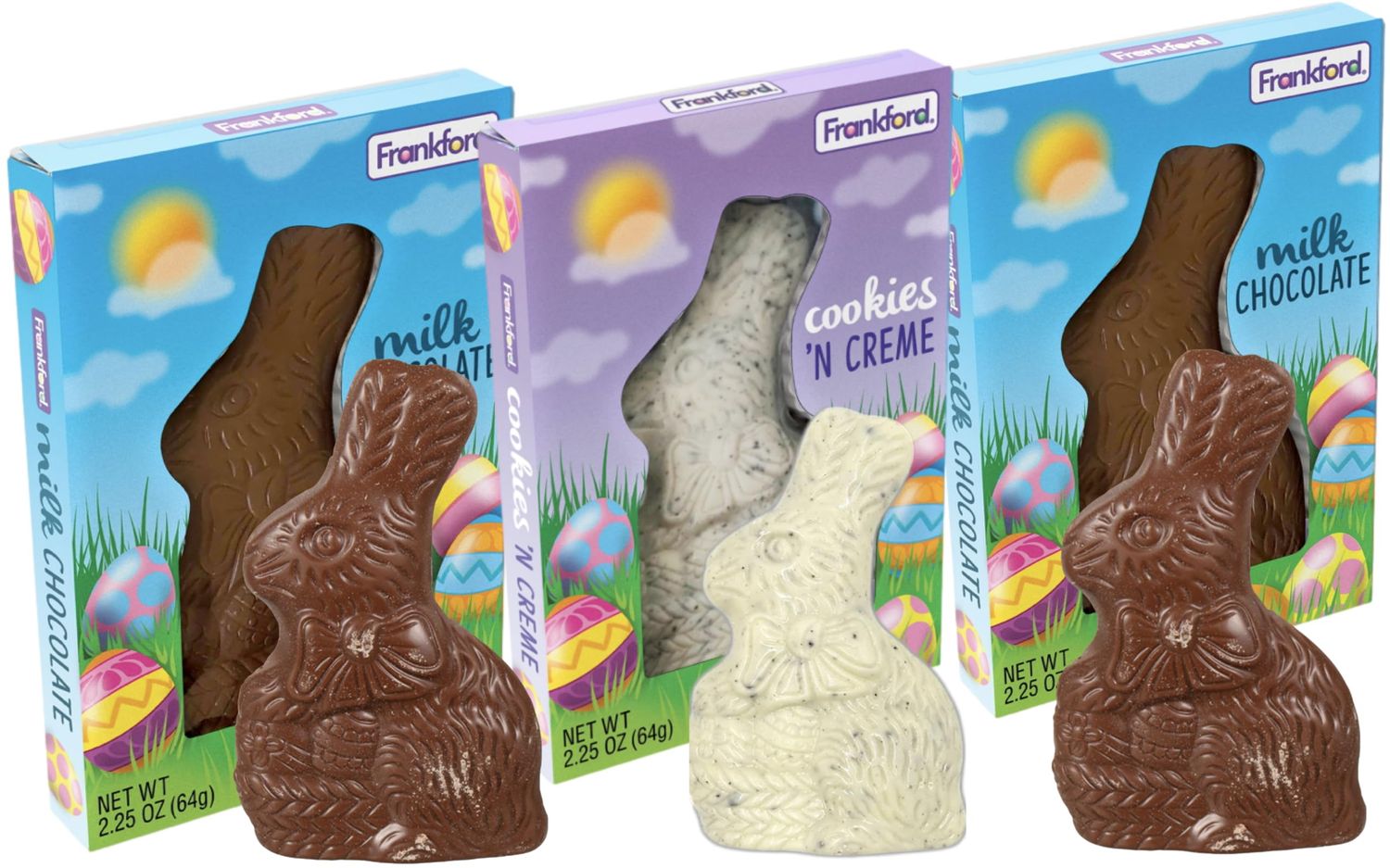 Easter Bunny Chocolate Gift Set, Cookies n Cream and Milk Chocolate, 2.25 oz, 3 Boxed Rabbits