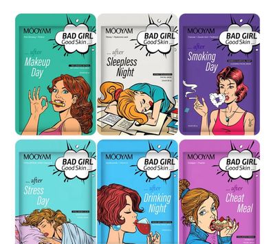 MOOYAM Facial Sheet Mask Variety Set (Pack of 6) Hydrating Face Mask, Mouisturizing Face mask, Self Care Sheet Mask for All Skin Types