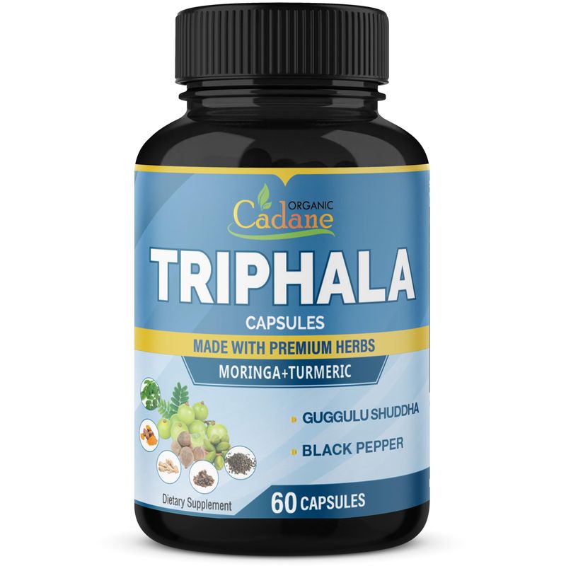 Organic Cadane Triphala Extract Capsules Turmeric, Guggul, Ginger, Black Pepper, Moringa - Complex Supplement Herbs
