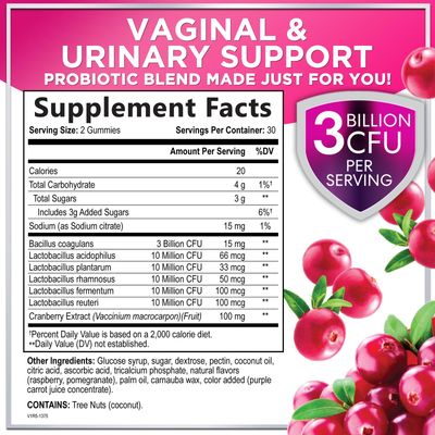 Probiotics for Women with Cranberry Extract - 6 Premium Strains for PH Balance, Digestive Health, Vaginal Immune Support, 3 Billion CFU, Womens Probiotic Gummy for Feminine Health - 60 Gummies