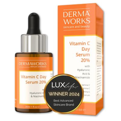 DERMAWORKS Vitamin C Serum for Face - Brightening Dark Spot Corrector with Hyaluronic Acid Niacinamide - Hydrating Anti-Aging Formula for Radiant Skin - 30ml