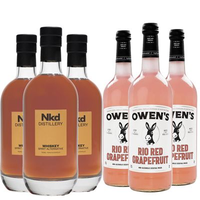Nkd Distillery Whiskey Alternative Premium Non-Alcoholic Spirit 750 ML Bottles w Owen s Mixers Rio Red Grapefruit 750 ML Bottles - Perfect for Mocktails - Made in USA