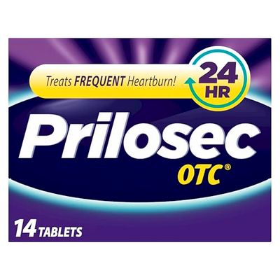 Prilosec OTC, Omeprazole Delayed Release 20mg, Acid Reducer, Treats Frequent Heartburn for 24 Hour Relief, All Day, All Night, 20mg, 14 Tablets