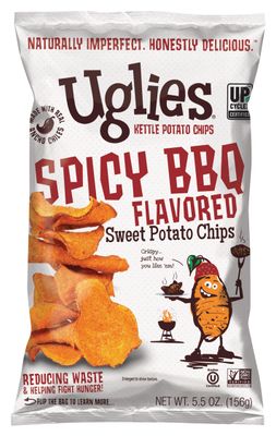UGLIES Spicy BBQ Sweet Potato Kettle-Cooked Potato Chips, Gluten-Free Snacks, Kosher-Friendly, Non-GMO Chips, Snacks for Kids or Office, 5.5 Oz. Bags, Pack of 4