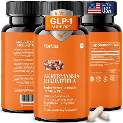 Akkermansia Probiotic GLP-1 Supplement for Gut Health, Akkermansia Muciniphila, 2 Billion CFU Live Strain for Men Women (60 Capsules, 1-Pack) - Inulin Prebiotic Fiber, Increases GLP1 Production