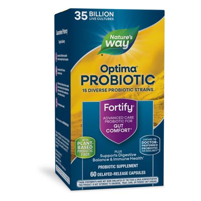 Nature&#39;s Way Fortify Optima Probiotic for Adults, 35 Billion Live Cultures, 15 Strains, Supports Digestive Balance and Immune Health, No Refrigeration Required, 60 Capsules (Packaging May Vary)