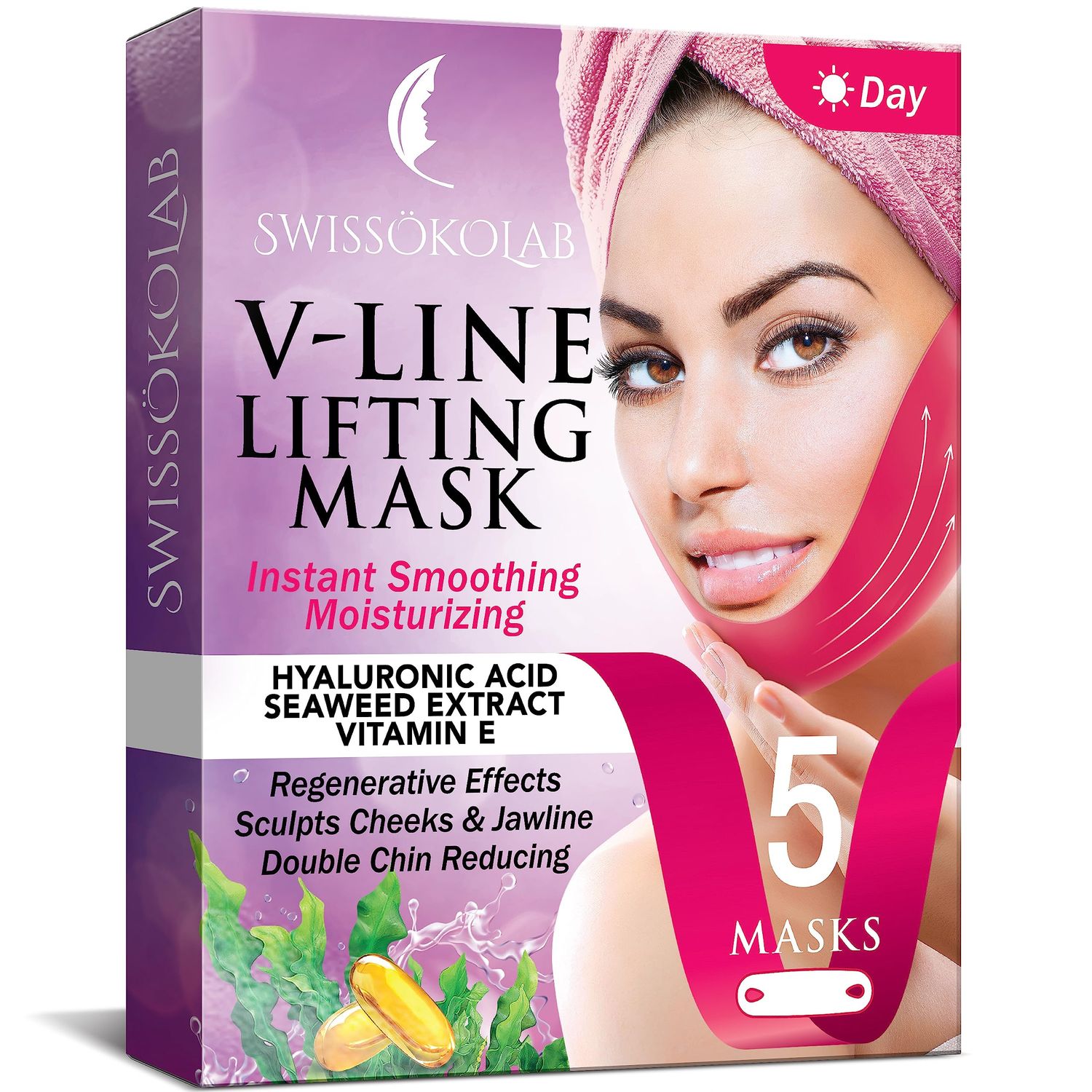SWISS KOLAB V shape lifting up Face Mask Chin Up Patch Double Chin Reducer Chin Contour Tightening Firming Face Lift Tape Mask V-Line Neck Lifting Patches V Shaped Slimming Face Mask 5 pcs