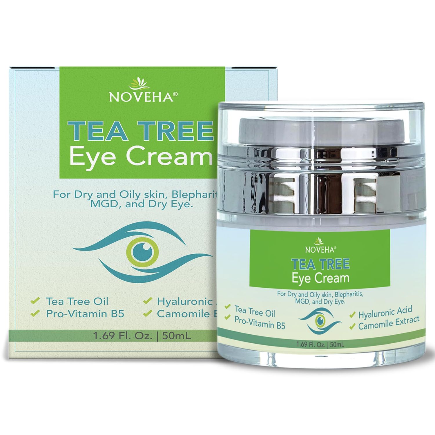 NOVEHA Tea Tree Oil Anti Wrinkle Eye Cream - Eyelid Cream for Dry Itchy Skin, Scar Moisturizer Face Cream Treatment - 1.69 Fl. Oz.