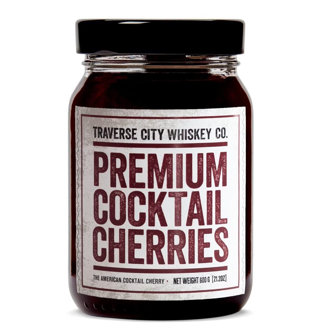 Traverse City Whiskey Co. Premium Cocktail Cherries (21.2oz 600g) Cocktails Desserts All American, Natural, Certified Kosher, Stemless, Slow-Cooked Garnish for Old Fashioned, Ice Cream Sundaes More