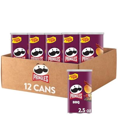 Pringles Potato Crisps Chips, Lunch Snacks, Office and Kids Snacks, Grab N&#39; Go, BBQ (12 Cans)