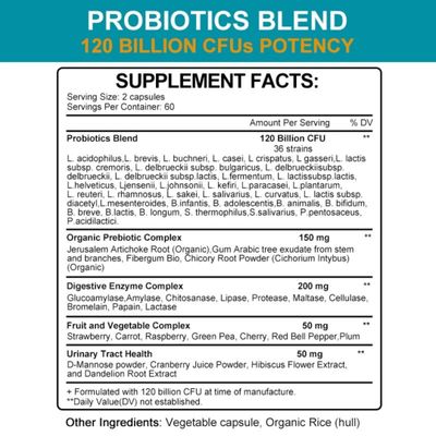 TheraSuva Probiotics 120 Billion CFU-36 Strains Organic Prebiotics Digestive Enzyme Natural Whole Food Supplement for Ultimate Gut Health Support- 120 Softgels 60 Day Supply