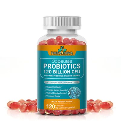 TheraSuva Probiotics 120 Billion CFU-36 Strains Organic Prebiotics Digestive Enzyme Natural Whole Food Supplement for Ultimate Gut Health Support- 120 Softgels 60 Day Supply