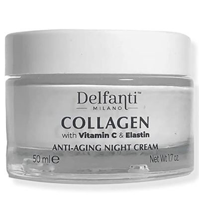 Delfanti-Milano COLLAGEN with VITAMIN C ELASTIN Rejuvenating Nourishing Anti-Aging Night Cream Face and Neck Moisturizer Made in Italy