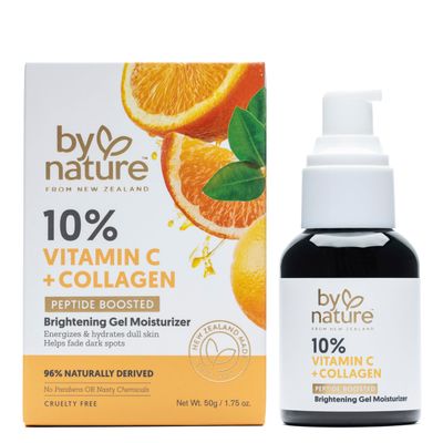 By Nature Gel Face Moisturizer - 10 Vitamin C Collagen Peptide Brightening Moisturizer for Face and Neck - Energize and Hydrate Dull Skin Fade Dark Spots - Dry Skin Face moisturizer Gel