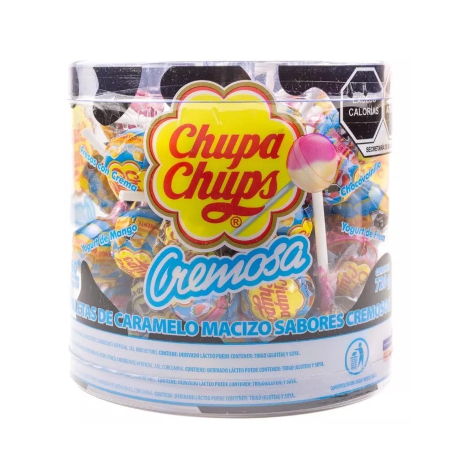 Chupa Chups Creamy Lollipops 60 Count Variety Pack of Paletas Cremosas Caramelo Macizo Strawberry Cream, Mango Yogurt, Chocolate Vanilla, Strawberry Yogurt Suckers