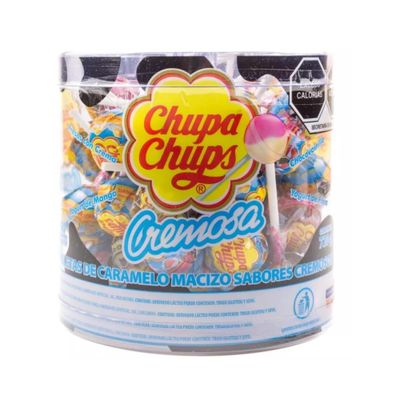 Chupa Chups Creamy Lollipops 60 Count Variety Pack of Paletas Cremosas Caramelo Macizo Strawberry Cream, Mango Yogurt, Chocolate Vanilla, Strawberry Yogurt Suckers