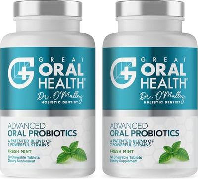 Oral Probiotics for Mouth Bad Breath Treatment for Adults: Dentist Formulated BLIS K12 M18 Advanced Oral Probiotics for Teeth and Gums, 60 Chewable Oral Health Probiotics Supplement Tablets (Mint 2pk)