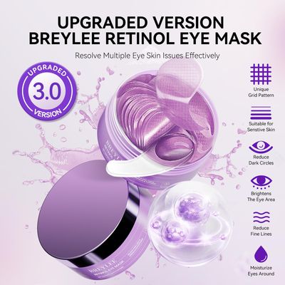 BREYLEE Retinol Eye Mask Under Eye Patches with Retinol, Collagen Hyaluronic Acid, Reduce Puffy Eyes, Dark Circles, Wrinkles Fine Lines, Anti-Aging Smoothing Skin Care for Women Men - 60 Pcs