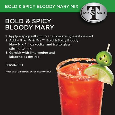 Mr Mrs T Bold Spicy Bloody Mary Mix, 1 L bottle (Pack of 4), Spicy Cocktail Juice Mixer, Bold Flavors, Perfect for Bloody Mary and Mocktail Drinks