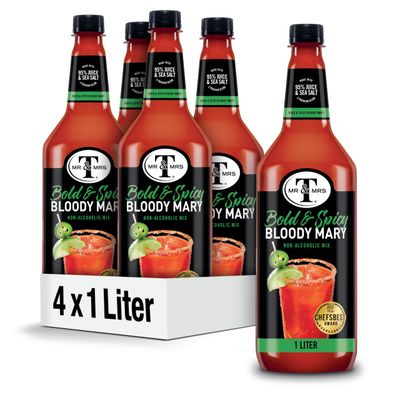 Mr Mrs T Bold Spicy Bloody Mary Mix, 1 L bottle (Pack of 4), Spicy Cocktail Juice Mixer, Bold Flavors, Perfect for Bloody Mary and Mocktail Drinks