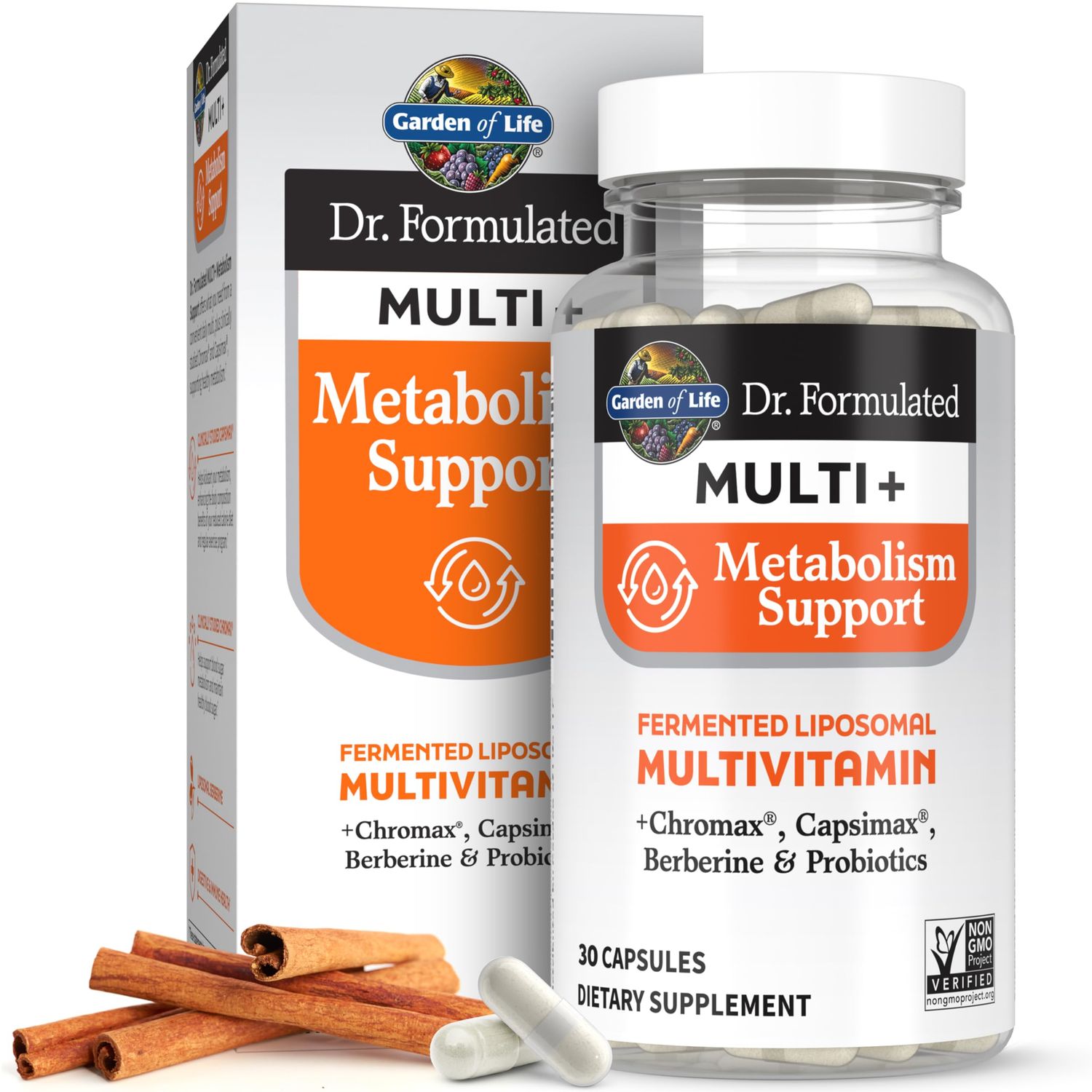 Garden of Life Dr. Formulated Multi Metabolism Support - Fermented Liposomal Multivitamin Chromax, Capsimax, Berberine Probiotics - 30 Capsules