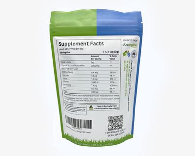Grassland Nutrition Organic Grass Fed Beef Liver (Freeze Dried) - Natural Iron, Vitamin A, B12 for Energy (120G Powder)