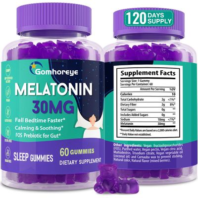 Melatonin Gummies 30mg for Adults - Maximum Strength Melatonin Gummies for Relaxation Soothing, Exogenous Melatonin Supplement with FOS for Immune, Gut Health and pH Balance, Sugar Free -120 Counts