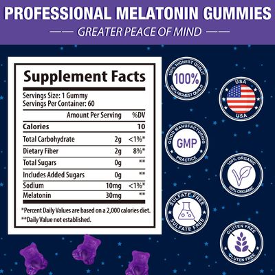 Melatonin Gummies 30mg for Adults - Maximum Strength Melatonin Gummies for Relaxation Soothing, Exogenous Melatonin Supplement with FOS for Immune, Gut Health and pH Balance, Sugar Free -120 Counts