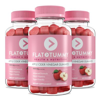 Flat Tummy Apple Cider Vinegar Gummies, 60 Count (3 Pack) - ACV Gummies, Detox, Support Gut Health - Vegan-Friendly, Non-GMO - Beet and Pomegranate Superfood Powders, Vitamins B6, B9 B12