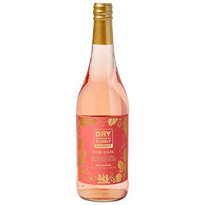 DRY Non-Alcoholic Botanical Bubbly Reserve Ros Soleil - Zero Proof Wine Alternative with Strawberry, Rose Oak Low-Sugar, Low-Cal, Kosher, All-Natural 750mL Bottle