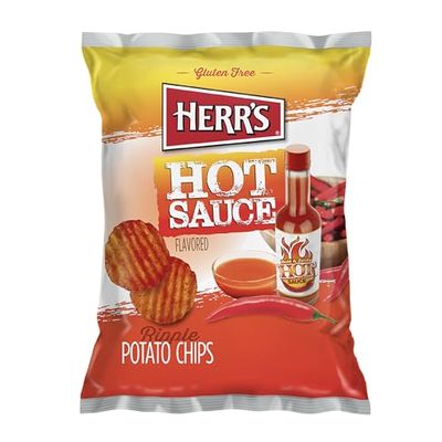 Herr s Hot Sauce Ripple Potato Chips, 1 Oz Bag (Pack of 42 Bags), Spicy Snack On-the-Go