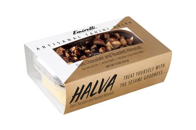 Emirelli Artisanal Halva Dessert - Authentic Middle Eastern Candy Turkish Sweets - Vegan Candy 55-Tahini Halwa - Halvah Traditional International Sweets - Dark Chocolate Roasted Almonds Flavor