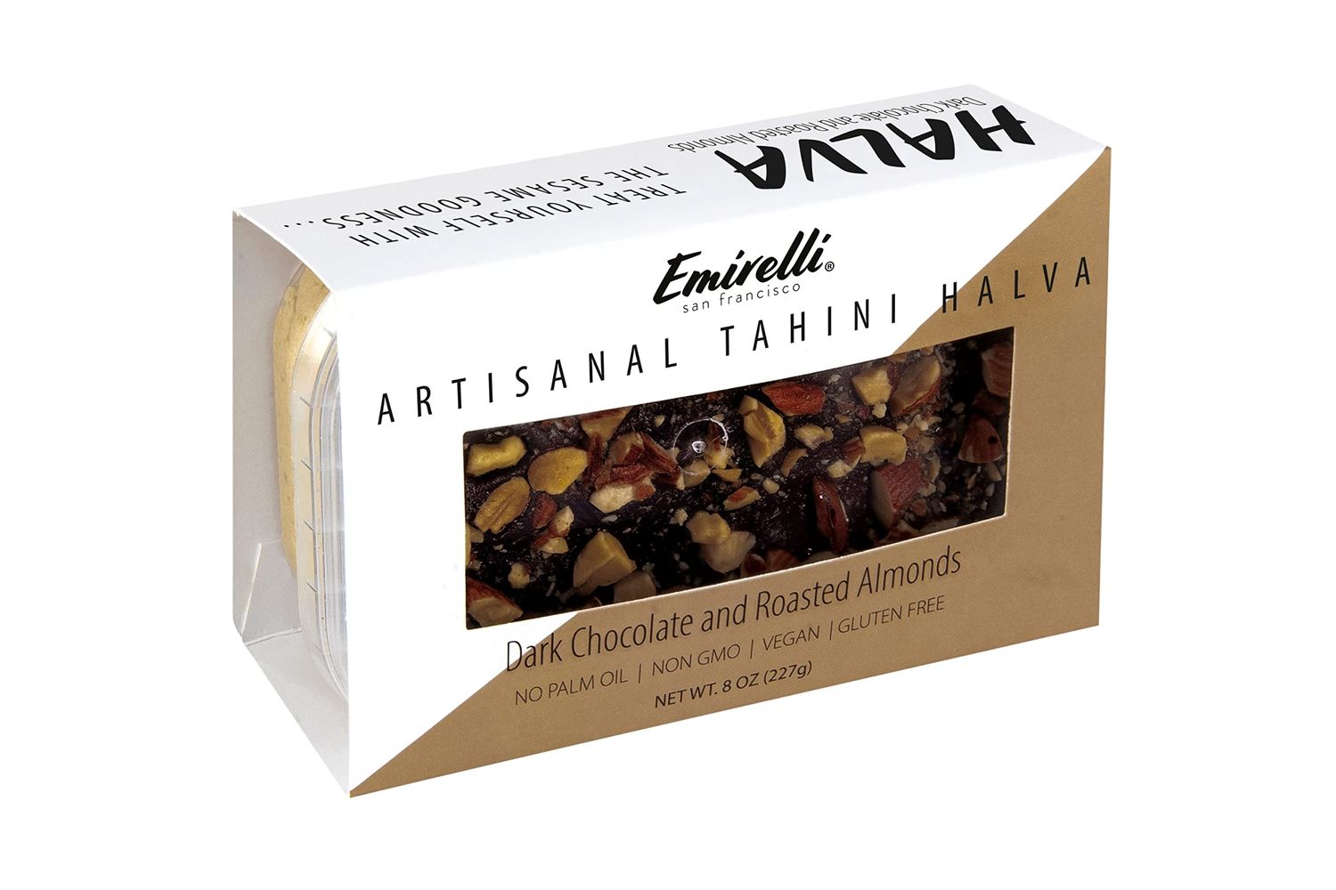 Emirelli Artisanal Halva Dessert - Authentic Middle Eastern Candy Turkish Sweets - Vegan Candy 55-Tahini Halwa - Halvah Traditional International Sweets - Dark Chocolate Roasted Almonds Flavor