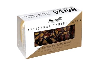 Emirelli Artisanal Halva Dessert - Authentic Middle Eastern Candy Turkish Sweets - Vegan Candy 55-Tahini Halwa - Halvah Traditional International Sweets - Dark Chocolate Roasted Almonds Flavor