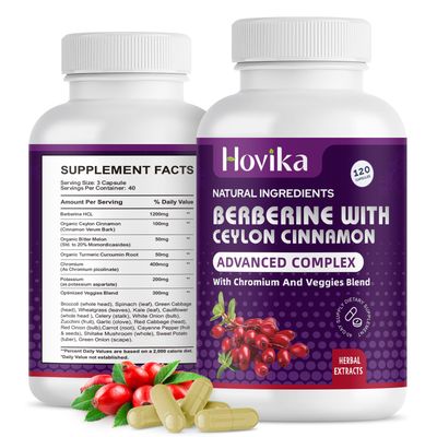Berberine HCL Capsules 1200 mg - Berberine Supplement with Ceylon Cinnamon, Chromium, Veggies Blend - Supports Metabolism and Immune System, Gut Health - 120 ct Easy to Swallow Vegan Pills
