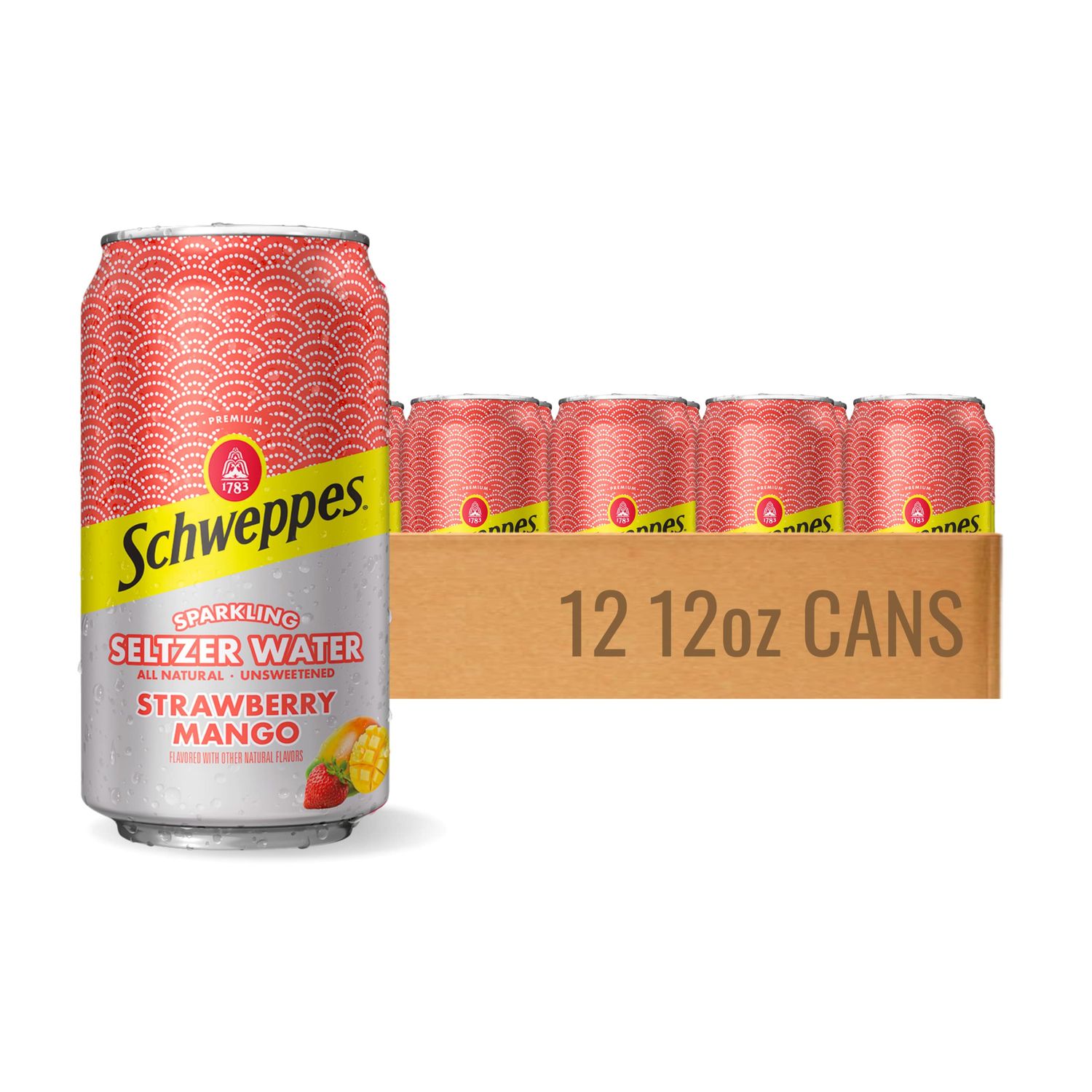 Strawberry Mango Sparkling Seltzer Water - 12, 12oz cans - Juicy Mango Flavor - Perfect Alone or Mixed - 12 Pack