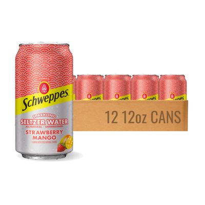 Strawberry Mango Sparkling Seltzer Water - 12, 12oz cans - Juicy Mango Flavor - Perfect Alone or Mixed - 12 Pack
