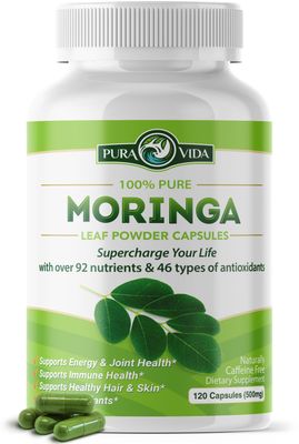 PURA VIDA MORINGA Capsules Single Origin Moringa Powder Organic. Moringa Leaf. Energy, Metabolism, Immune Support. 120ct. 500mg Caps.