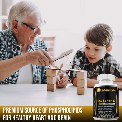 Soy Lecithin Capsules 1200mg (One a Day, 100 Softgels) Immune Support Supplement Rich in Phospholipids Supports Metabolism, Brain Heart Health Cell Functions Made in The USA Non-GMO by Neonutrix