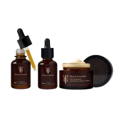 True Botanicals Anti-Aging Essentials Increase Hydration, Treat Fine Lines Wrinkles Contains Chebula Active Serum, Renew Pure Radiance Oil, and Phyto Retinol Advanced Clinical Cream