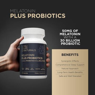 TRULIFE NATURALS Melatonin 50mg Plus Probiotics 30 Bill CFUBetter SleepNight FormulaSleep Support Supplement Balanced Gut Health - Easy to Take Supports Digestive Immune System Function