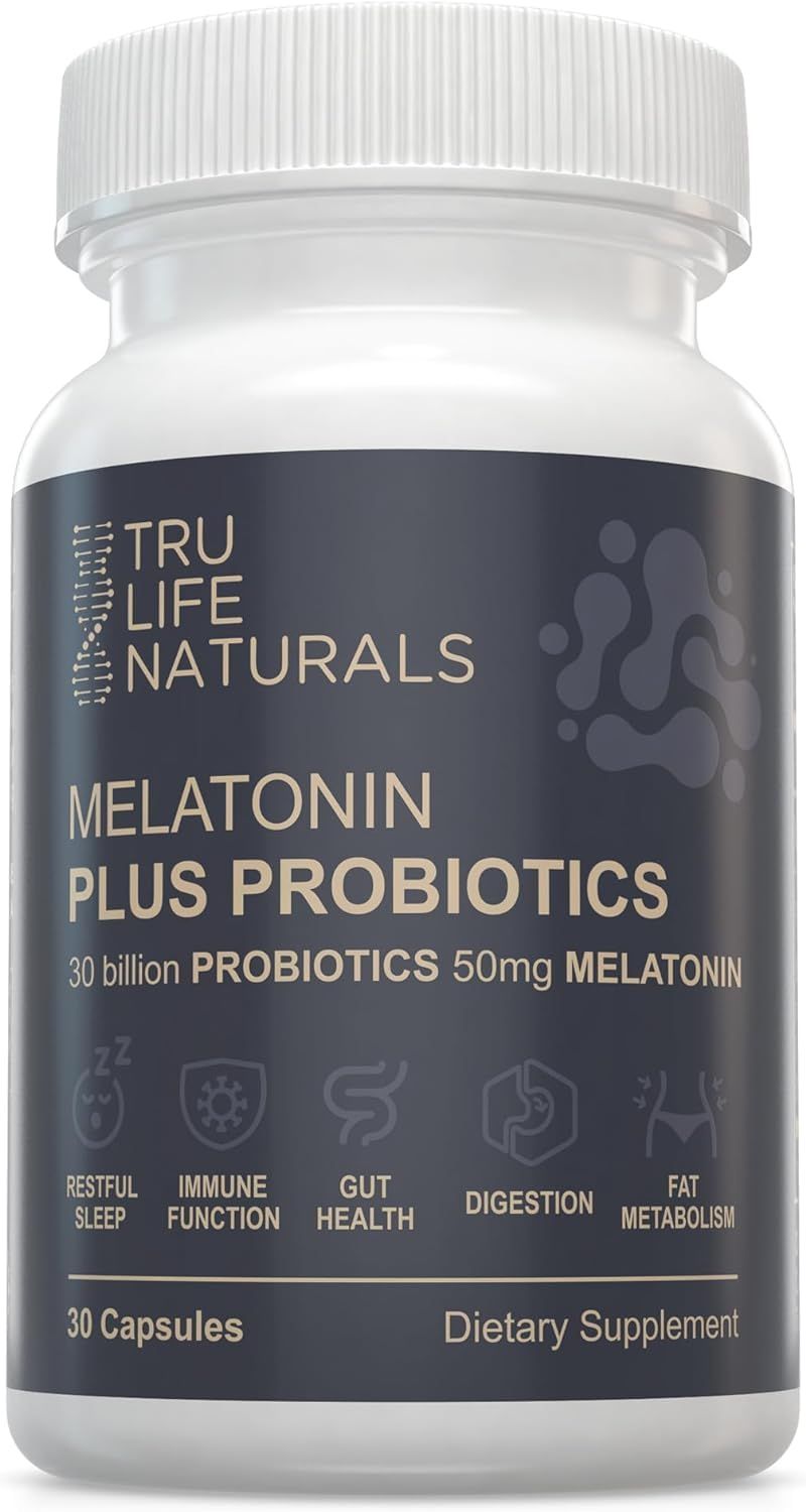 TRULIFE NATURALS Melatonin 50mg Plus Probiotics 30 Bill CFUBetter SleepNight FormulaSleep Support Supplement Balanced Gut Health - Easy to Take Supports Digestive Immune System Function